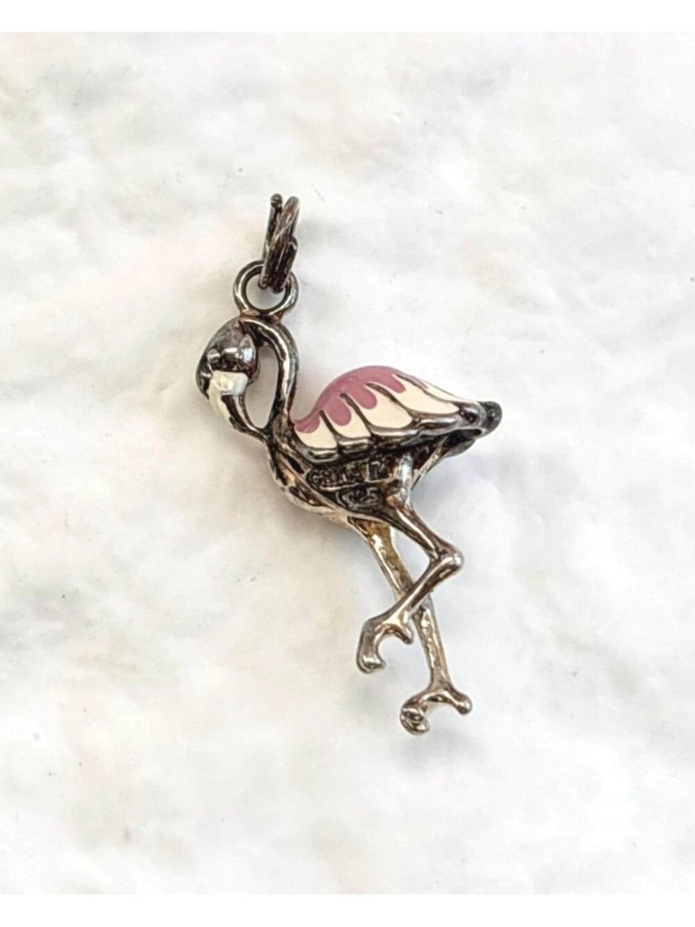 Flamingo Figural Enameled Tiny Sterling Silver Vintage 925 Pendant | Charm